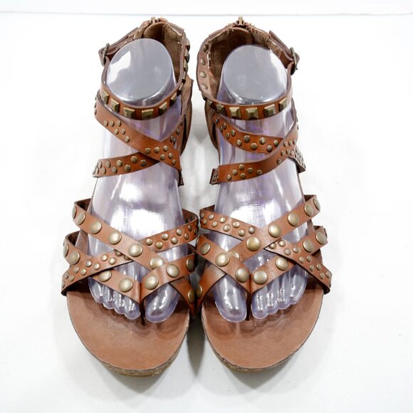 Blowfish Malibu Gush Brown Leather Studded Flat Gladiator Sandals - 9 - Picture 6 of 7